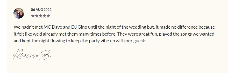 Davertainment MC, DJ Testimonials