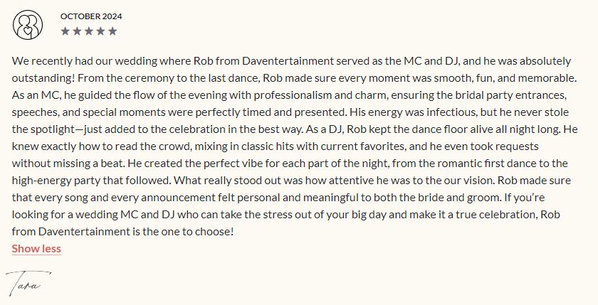 Davertainment MC, DJ Testimonials